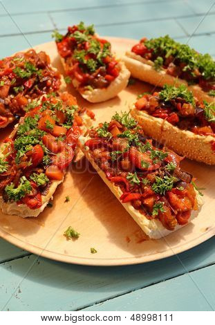 Baguette With Roasted Vegetables And Hummus