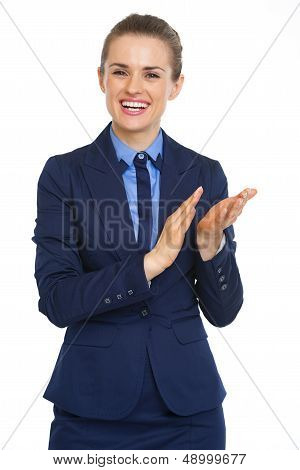 Smiling Business Woman Clapping
