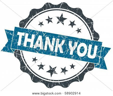 Thank You Blue Grunge Vintage Seal Isolated On White