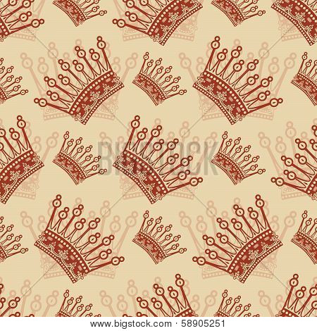 Vintage seamless background with crown pattern.