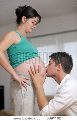 happy young cuple, pregnant woman