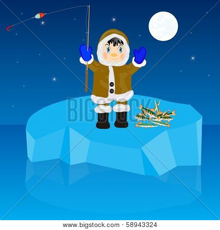 Fisherman on block of ice