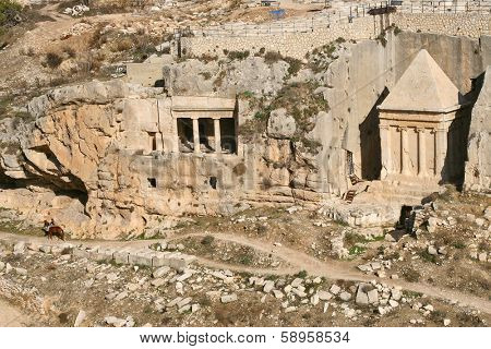 Tomb of of the priest Zechariah located on ancient jewish 3000 years old cemetery on Mount of Olives in Jerusalem, Israel.