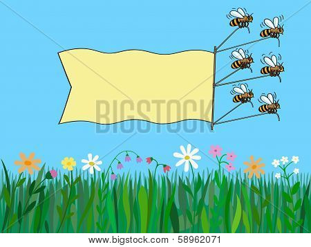 Bees with banner over nature.