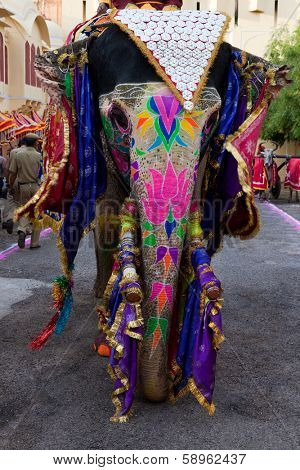 Jaipur, India - March 29: elephant in the celebration of the gangaur festival, one of the most important of the year march 29 2009 in Jaipur, Rajasthan, India. It is held on the day of Holi festival.