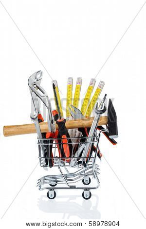 hand tool in a shopping cart icon photo for crafts, tools and materials procurement