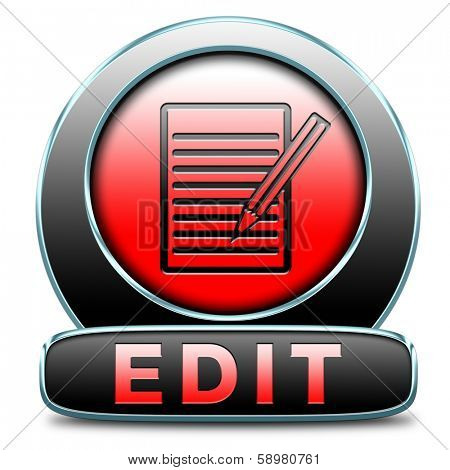 Edit button or icon, change correct or add information check info or spelling
