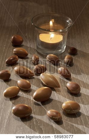 Seeds Of Argan A Close Up On Wood