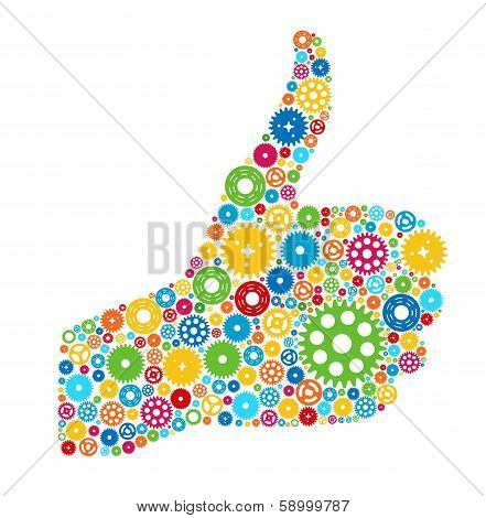Thumbs Up Symbol, Which is Composed of Colour Gears. Vector illu