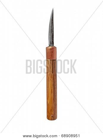 vintage rusty handmade paring knife over white, clipping path