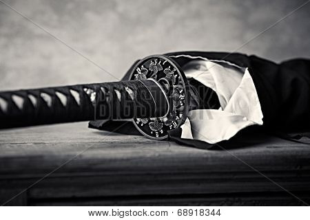 Wakizashi, Traditional  Japanese Sword (close-up)