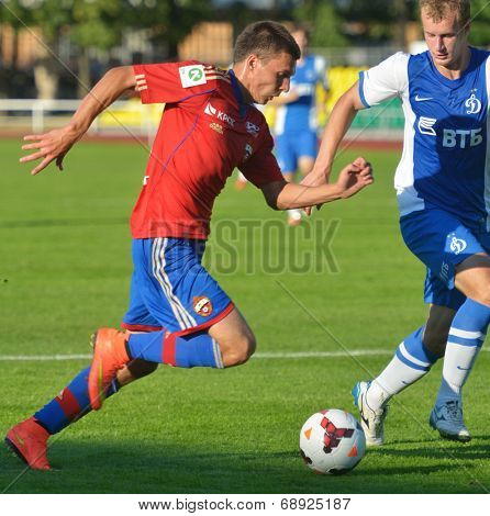 MOSCOW, RUSSIA - JULY 22, 2014: Match Dynamo, Moscow - CSKA, Moscow during the Lev Yashin VTB Cup, the international tournament for U21 soccer teams. Dynamo won 1-0