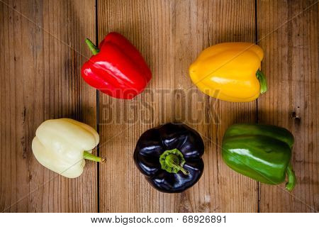 Red, Green, Black, White And Yellow Bell Peppers
