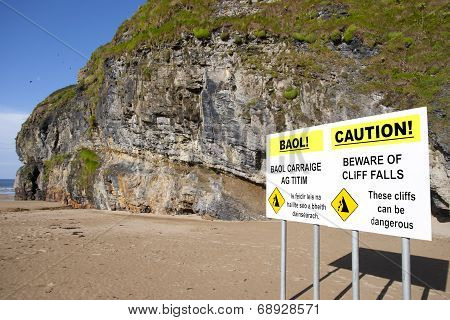 Ballybunion Beach Cliff Falls Warning Sign