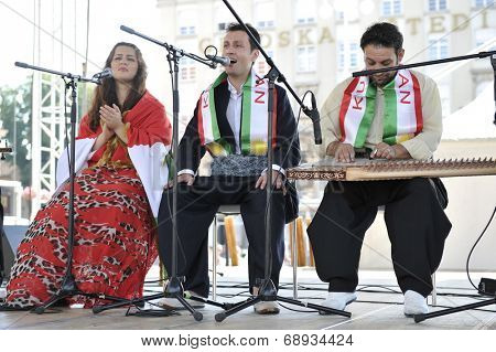 ZAGREB, CROATIA - JULY 18: Members of folk group Payiz from Sulaimaniya, Kurdistan, Iraq during the 48th International Folklore Festival in center of Zagreb, Croatia on July 18, 2014