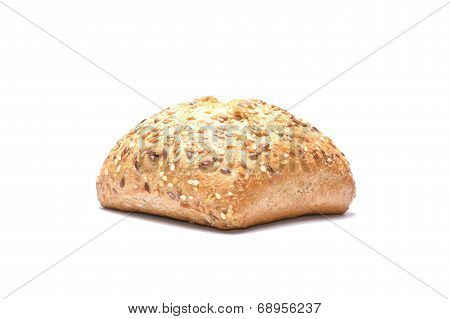 Bread with seeds on white background
