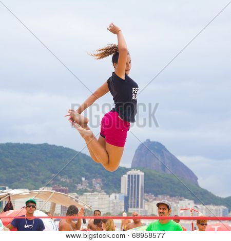 Slackline on Copacabana beach, Rio de Janeiro