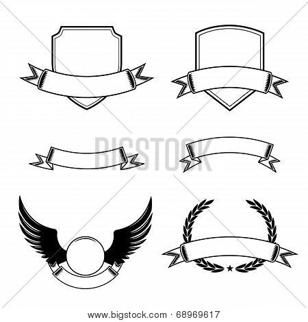 Collection of decorative frames with ribbon emblems