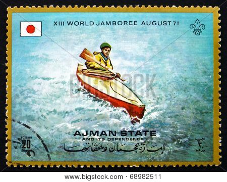 Postage Stamp Ajman 1971 Kayak Single
