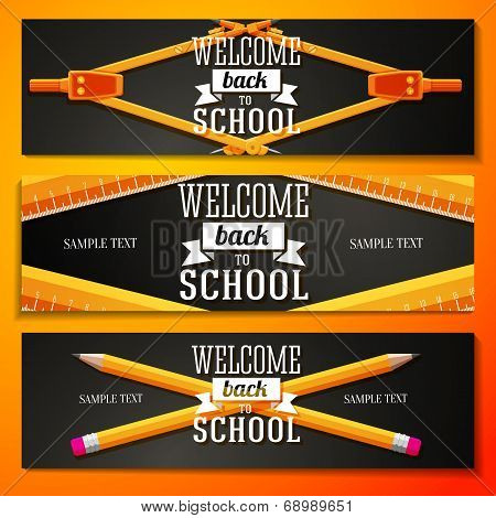 Set of school banners with place for your text and welcome back to school greeting. Vector