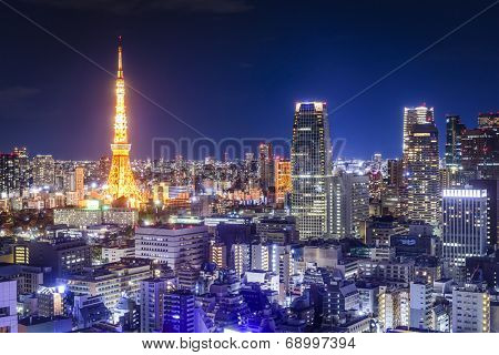 Tokyo, Japan skyline at night.