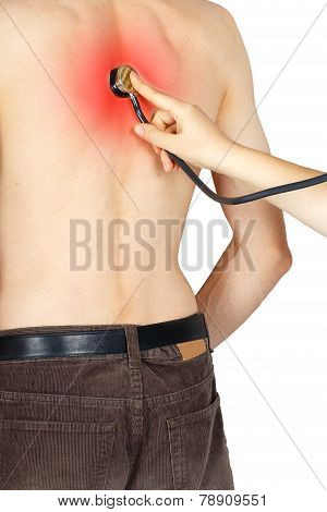 Listening Back Of Patient With Stethoscope