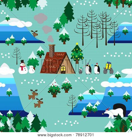 Christmas Theme Landscape Seamless Pattern Close Up