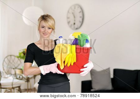 Woman with detergent