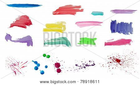 Watercolor vector brush strokes and spray set