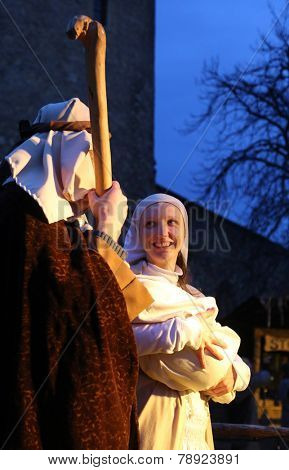ZAGREB, CROATIA - JANUARY 04, 2014: The religious spirit in the Advent in Zagreb especially can feel the front of the Cathedral, where Community Cenacolo organizes live Christmas nativity scene.