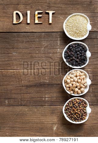 Cereals And Legumes In Bowls And Word Diet