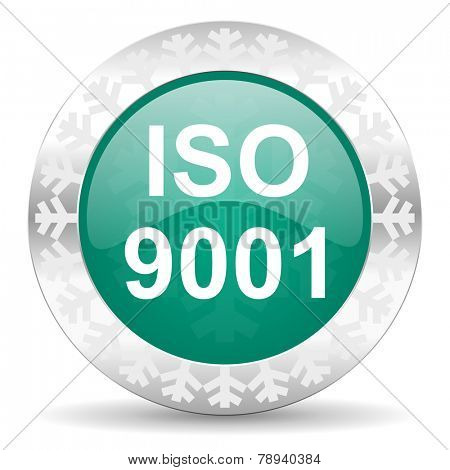 iso 9001 green icon, christmas button 