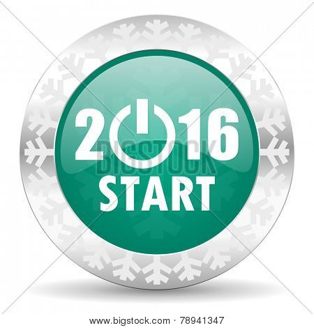 new year 2016 green icon, christmas button, new years symbol 