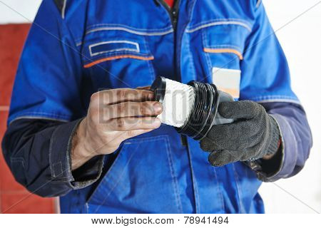 Car servicing, oil filter replacing maintenace