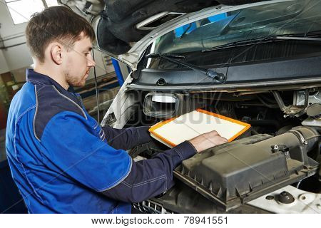 Car servicing, air filter replacing maintenace