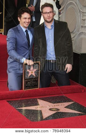 LOS ANGELES - MAR 7: James Franco, Seth Rogen at a ceremony as James Franco is honored with a star on the Hollywood Walk of Fame on March 7, 2013 in Los Angeles, California
