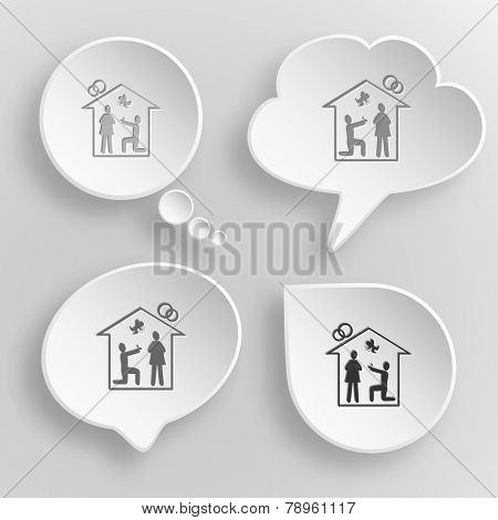 Home affiance. White flat vector buttons on gray background.