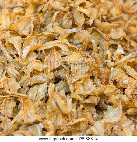 Heap Of Crispy Fried Fish In The Market.