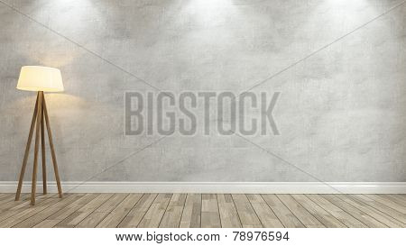 Concrete Wall With Light 3D Rendering