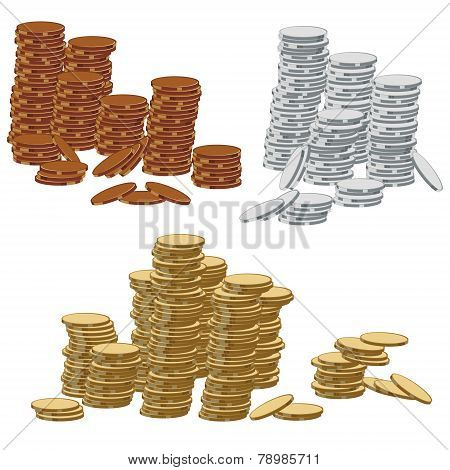Gold, Silver And Bronze Coins