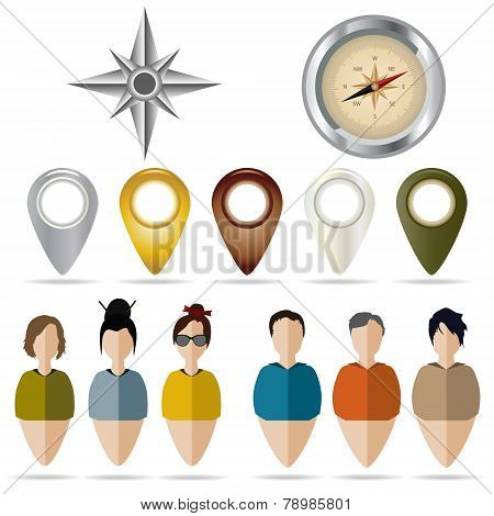 Compass , Tags And Labels In The Form Of People