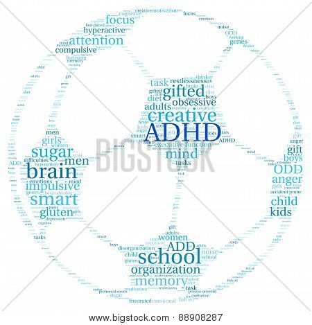 ADHD and Sports Ball Shaped Word Cloud