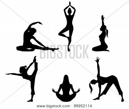 Girls Practicing Yoga Silhouettes