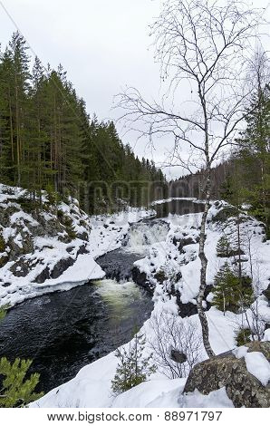 The Upper Level Of The Waterfall Kivach, Karelia, Russia.