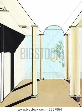 Stylish interior office space with glass partition.