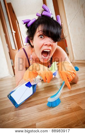 housewife washes a floor in the house
