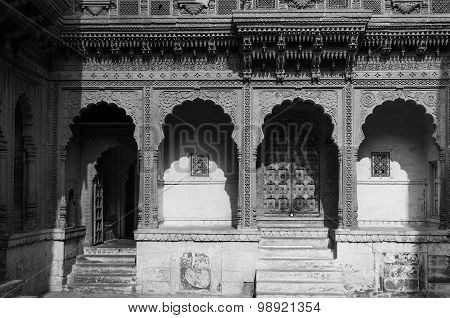 Architecture Of Meherangarh Fort In Jodhpur (black And White)
