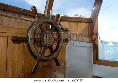 Steering Wheel Of Old Boat