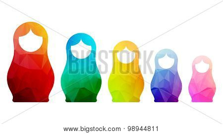 Russian dolls icons set logo silhouette mosaic faceted illustration.
