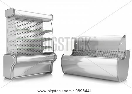 Two Refrigerated Display Cases Vertical And Horizontal